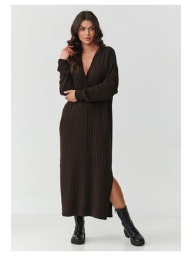Makadamia Makadamia Sukienka dzianinowa S161 Brązowy A-Line Fit
