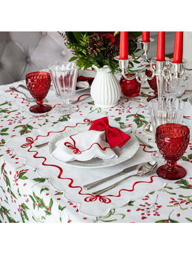 Roseberry Home Roseberry Home Podkładka na stół haftowana Red Christmas Bows Biały
