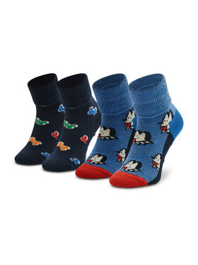 Happy Socks Happy Socks Zestaw 2 par wysokich skarpet dziecięcych KDDB19-6500 Granatowy