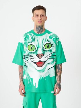 Machinist Machinist T-Shirt Koszulka Z Krótkim Rękawem Męska Oversize Zielona Machinist Runaway Cat S Zielony Oversize