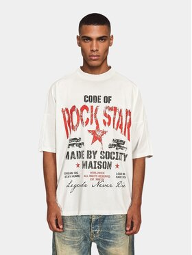 MADE BY SOCIETY MADE BY SOCIETY T-Shirt Tricou Rock Star - T17484 Biały Basic Fit