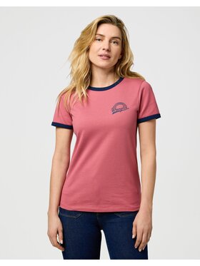 Wrangler Wrangler T-Shirt RINGER TEE Różowy Slim Fit