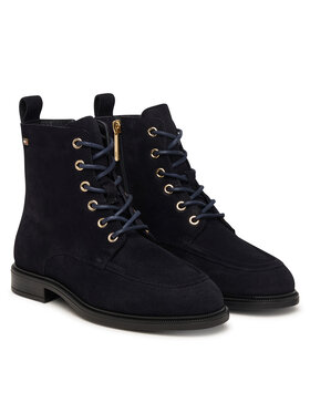 Tommy Hilfiger Tommy Hilfiger Зимни обувки Enamel Flag Suede Lace-Up Boot FW0FW09681 Тъмносин