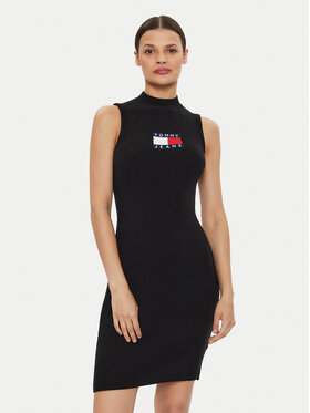 Tommy Jeans Tommy Jeans Rochie tricotată Center Flag DW0DW18607 Negru Slim Fit