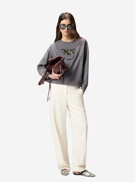PINKO PINKO Bluza NELLY MAGLIA FELPA RICAMO LOGO Szary Baggy Fit