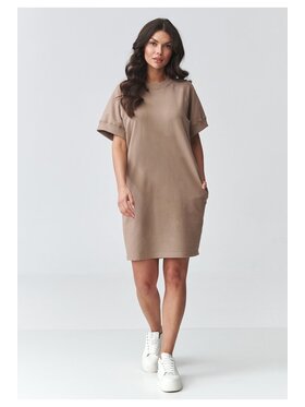 Makadamia Makadamia Sukienka codzienna M920 Brązowy Loose Fit