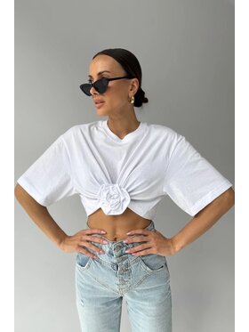 Chiara Wear Chiara Wear T-Shirt T-shirt crop top z różą ROSE Biały Oversize
