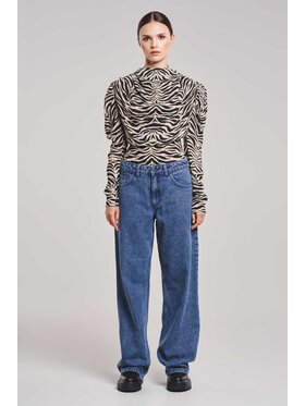 BENU BENU Bluzka z guzikami zebra Beżowy Slim Fit