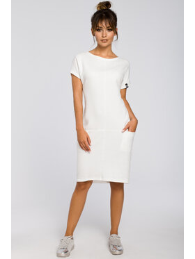 BeWear BeWear Sukienka dzianinowa B050 Biały Regular Fit