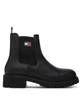 Tommy Jeans Tommy Jeans Členková obuv s elastickým prvkom Tjw Chelsea Leather Boot EN0EN02825 Čierna