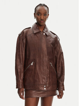 PINKO PINKO Μπουφάν δερμάτινο Fever 105012 A2I1 Καφέ Regular Fit