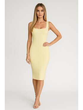 Nudyess Nudyess Sukienka dzianinowa Soho Midi z prążka Żółty Fitted Fit