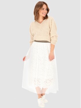 Perso Perso Spódnica midi JPE230069F Biały Regular Fit