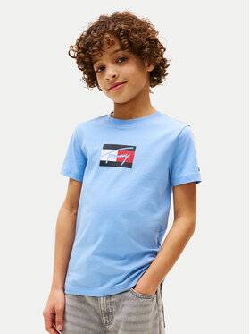 Tommy Hilfiger Tommy Hilfiger T-Shirt Script Flag KB0KB09725 Błękitny Regular Fit