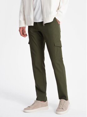Ombre Ombre Spodnie materiałowe OM-PACG-0178 Zielony Regular Fit