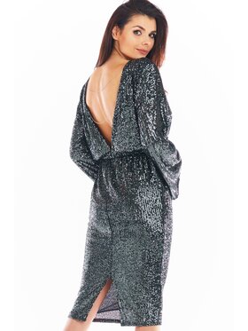 Awama Awama Večerné šaty A402 Sivá Basic Fit