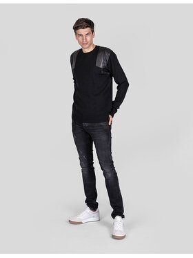 Les Hommes Les Hommes Πουλόβερ LJK104-652B | Round Neck Sweater with Shoulder Detail Μαύρο Regular Fit