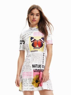 Desigual Desigual Sukienka codzienna Newspaper 23SWVK46 Biały Regular Fit
