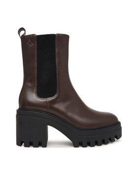 Calvin Klein Calvin Klein Polokozačky Chunky Heeled Chelsea Lth YW0YW01547 Tmavě hnědá