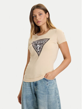 Guess Guess T-shirt W5BI15 J1314 Bež Slim Fit