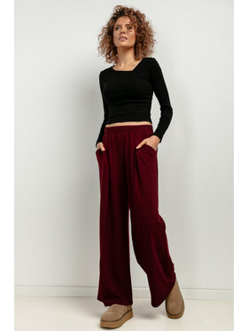 Tessita Tessita Spodnie dzianinowe T413/9/L Bordowy Wide Leg