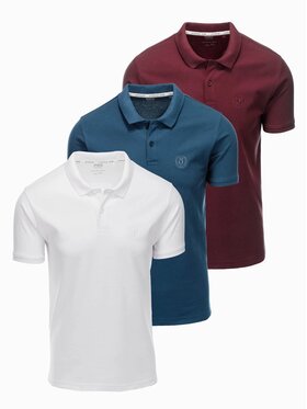 Ombre Ombre Komplet 3 koszulek polo OM-POBS-0133 Bordowy Regular Fit