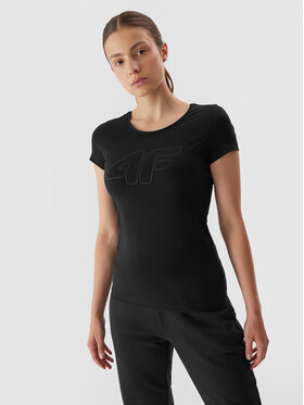 4F 4F Marškinėliai 4FAW23TTSHF0907 Juoda Slim Fit