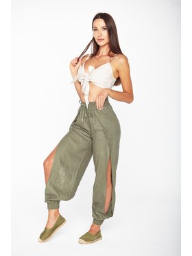 MANDRAGORA MANDRAGORA Dámské kalhoty Lniane Alladyn Khaki Modern Relaxed Fit