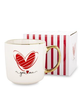 MIAhome MIAhome Kubek porcelanowy 385 ml z czerwonym sercem i napisem YOU ME Biały