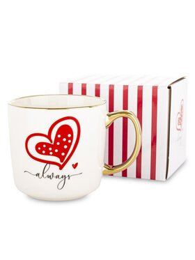MIAhome MIAhome Kubek porcelanowy 385 ml z czerwonym sercem i napisem ALWAYS Biały