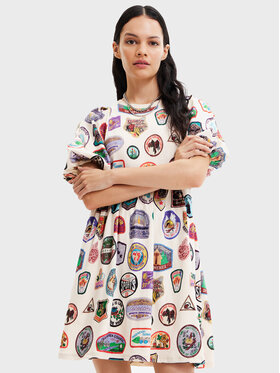 Desigual Desigual Ежедневна рокля Stamps 22WWVK73 Бежов Regular Fit