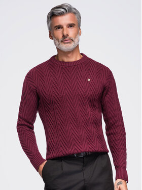 Ombre Ombre Sweter OM-SWSW-0190 Bordowy Regular Fit