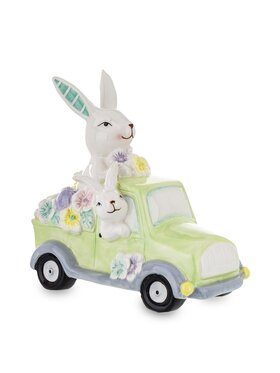 MIAhome MIAhome Figurka króliki w samochodzie z kwiatami Kolorowy
