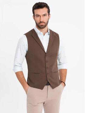 Ombre Ombre Kamizelka garniturowa OM-BLZV-0144 Brązowy Slim Fit