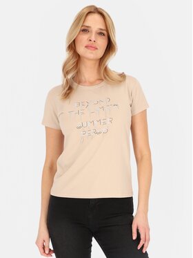 Perso Perso T-Shirt TCE241100F Beżowy Regular Fit