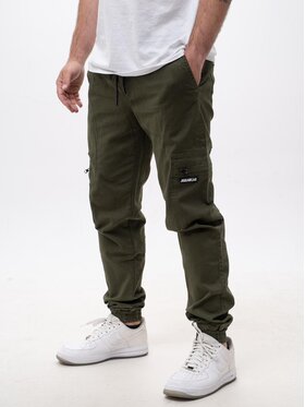 Jigga Wear Jigga Wear Spodnie materiałowe Spodnie Materiałowe Jogger Bojówki Męskie Ciemne Zielone Jigga Wear Stripe Zip Cargo S Khaki Regular Fit