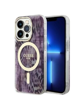Guess Guess Etui na telefon Leopard MagSafe Różowy