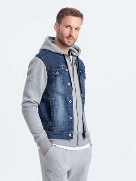 Ombre Ombre Kurtka jeansowa OM-JADJ-0124 Szary Regular Fit