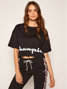 Champion Champion Marškinėliai Cropped Script Logo Print Boxy 112655 Juoda Oversize