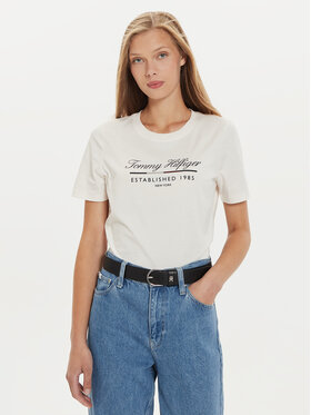 Tommy Hilfiger Tommy Hilfiger Tričko Script Graphic WW0WW43502 Écru Regular Fit