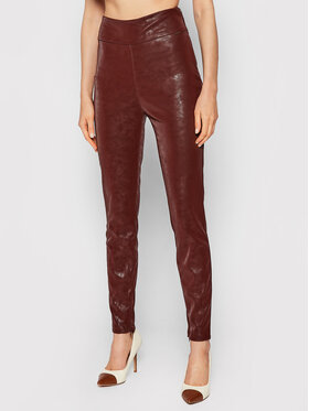 Guess Guess Панталони от имитация на кожа Priscilla W1BB08 WE5V0 Кафяв Extra Slim Fit
