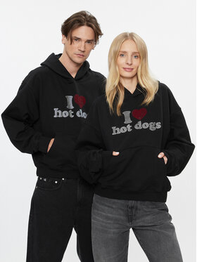 2005 2005 Суитшърт Unisex Hot Dogs Черен Oversize