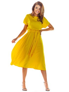Awama Awama Sukienka letnia A296 Żółty Basic Fit