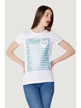 LOVE MOSCHINO LOVE MOSCHINO T-shirt GLITTER STRIPES Bianco Shirt Fit