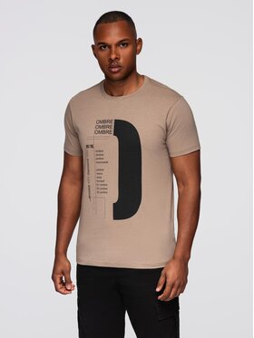 Ombre Ombre T-Shirt OM-TSPT-0166 Beżowy Regular Fit