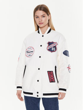 Tommy Jeans Tommy Jeans Geacă bomber Letterman DW0DW14940 Alb Oversize