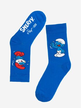 Smerfy Smerfy Skarpety Wysokie Męskie Długie Skarpetki Niebieskie Smerfy Papa Smerf & Zgrywus uni Niebieski