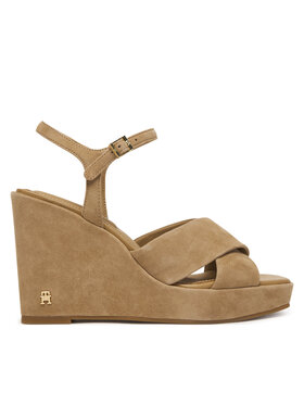 Tommy Hilfiger Tommy Hilfiger Sandały Suede Wrapped High Wedge FW0FW09218 Brązowy