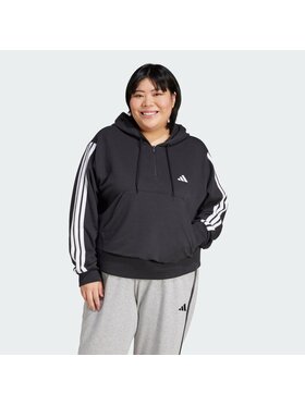 adidas adidas Bluza Essentials 3-Stripes French Terry Quarter-Zip Hoodie (Plus Size) Czarny Loose Fit