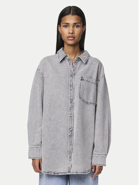 Pieces Pieces Τζιν πουκάμισο 17150991 Γκρι Oversize
